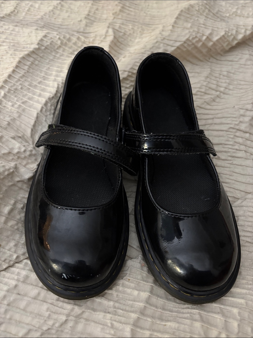 Dr. Martens Black Patent Mary-Jane Hook & Loop Dress Shoes for Kids